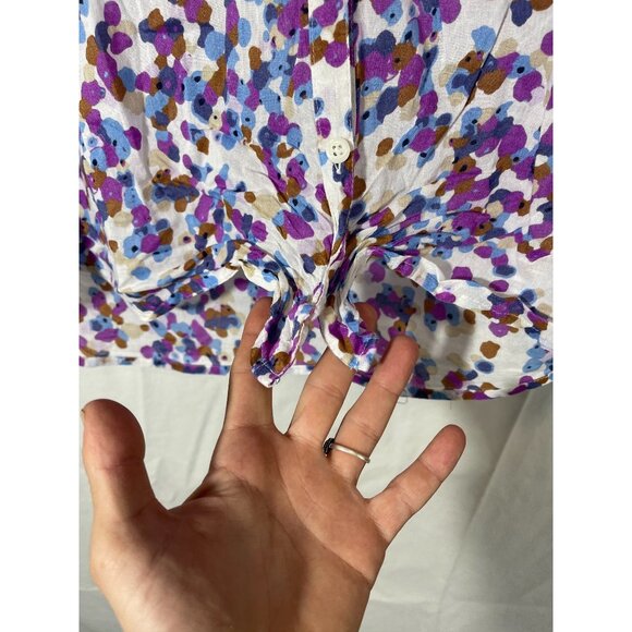 Loft long sleeve button up collar V-neck chest pockets white multicolor med READ - Picture 5 of 8